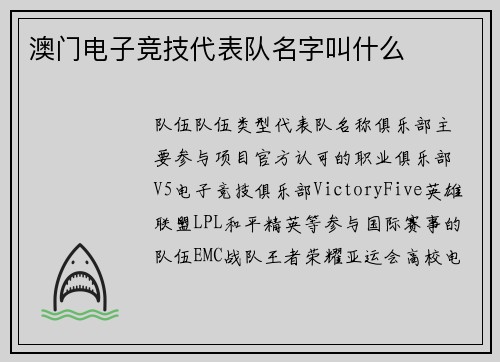 澳门电子竞技代表队名字叫什么