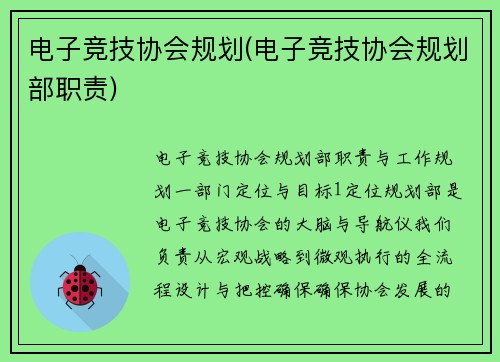 电子竞技协会规划(电子竞技协会规划部职责)